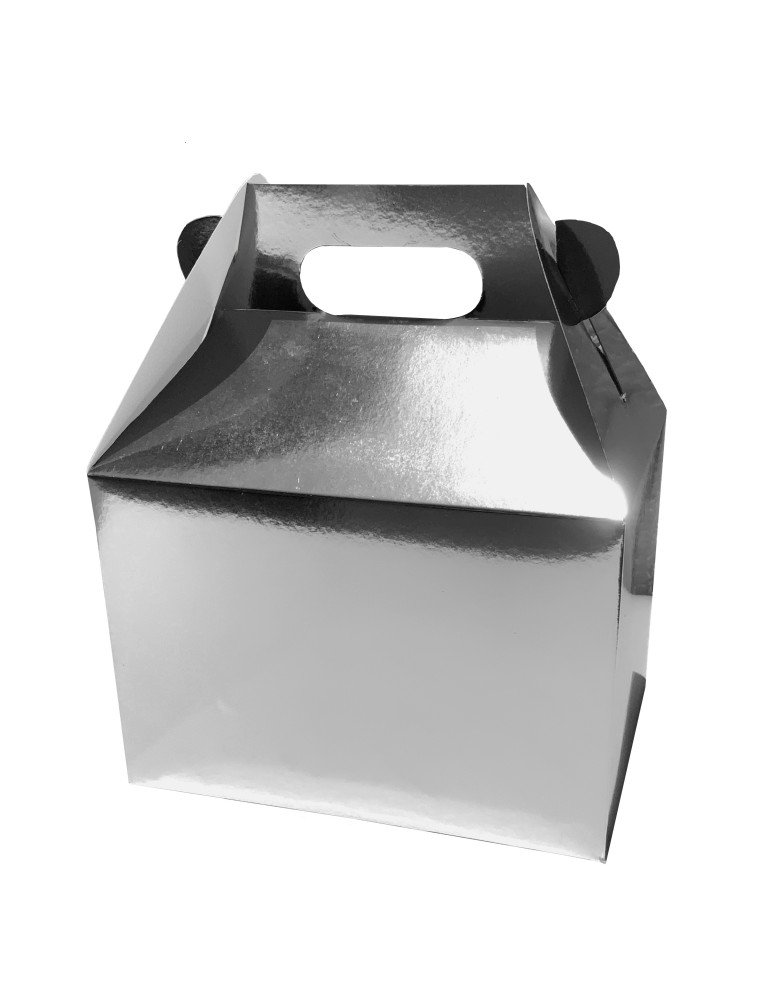 Caja Tipo Box Lunch Mediana Color Plata y Dorado Acabado Cromado