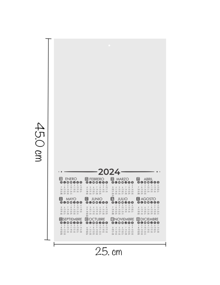 Calendario 2025 De Pared Para Sublimar Acabado Brillante