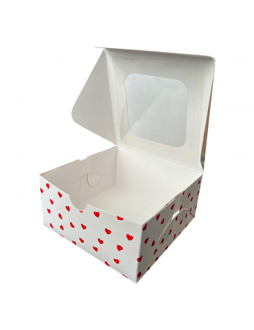 Caja Blanca Para Galletas Con Ventana De Acetato, Diseño Corazones (50 Pzs)