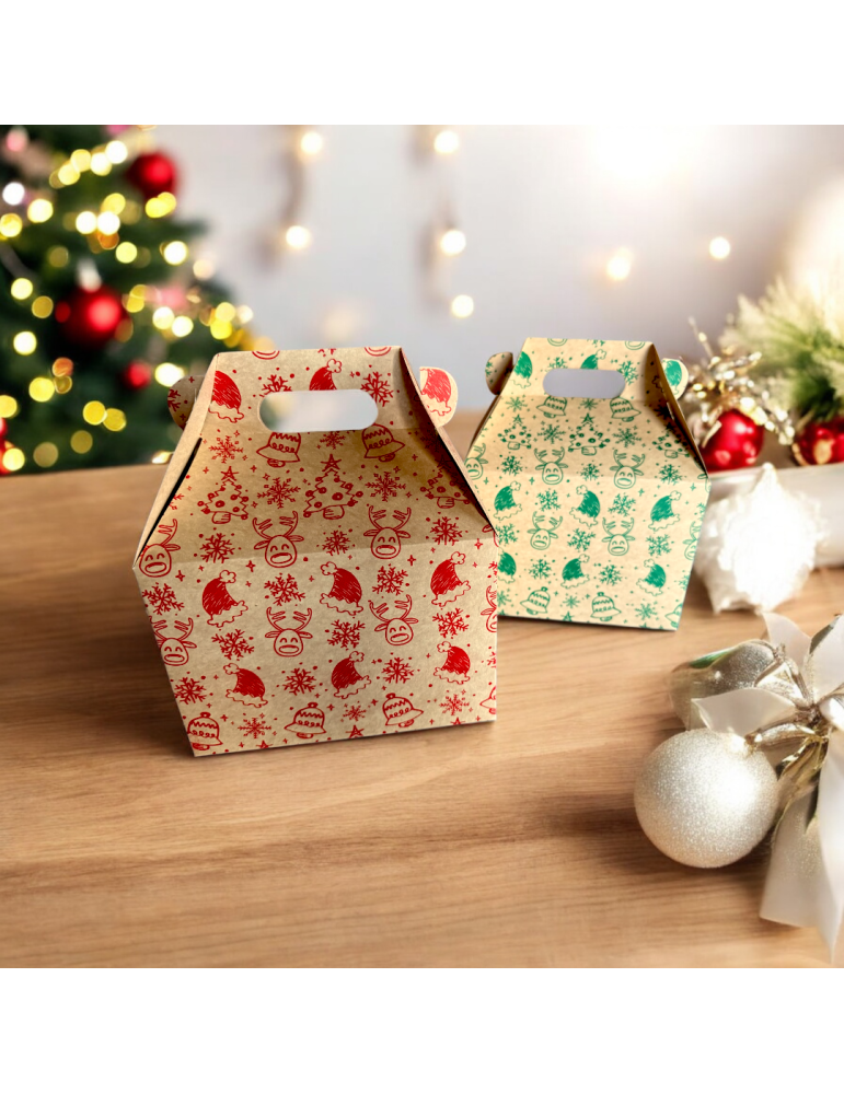 Caja Tipo Box Lunch Kraft Navideña