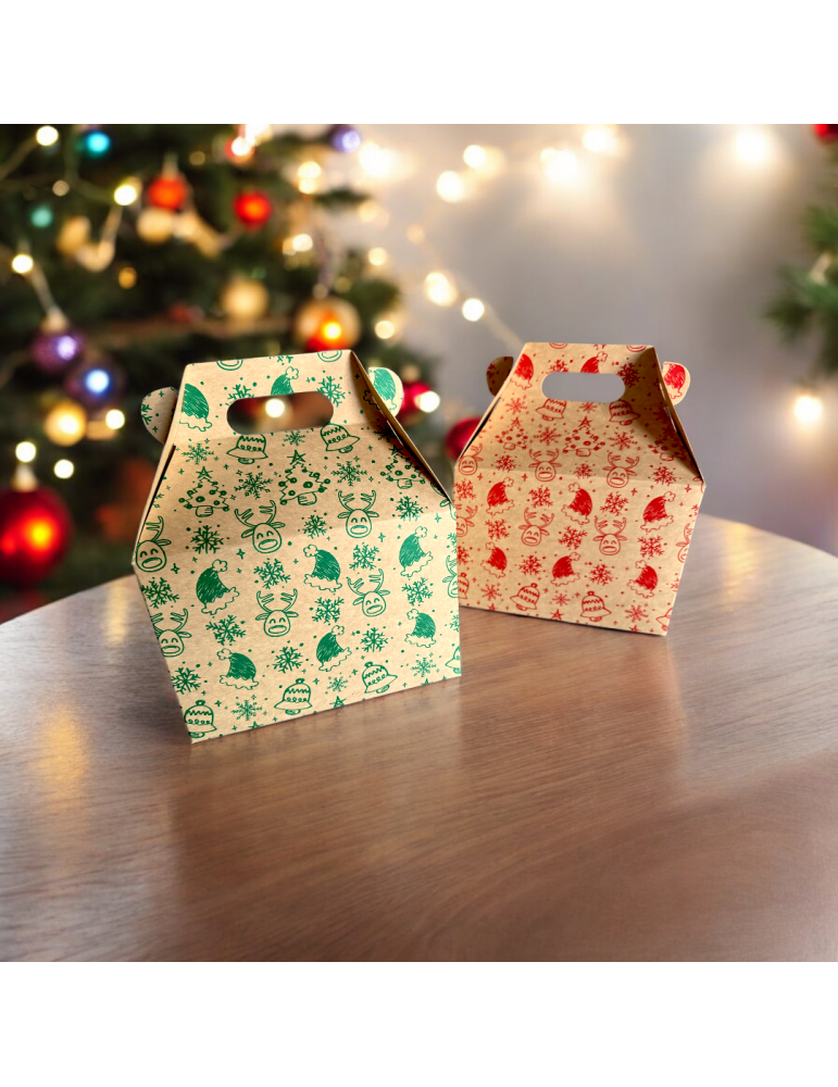 Caja Tipo Box Lunch Kraft Navideña