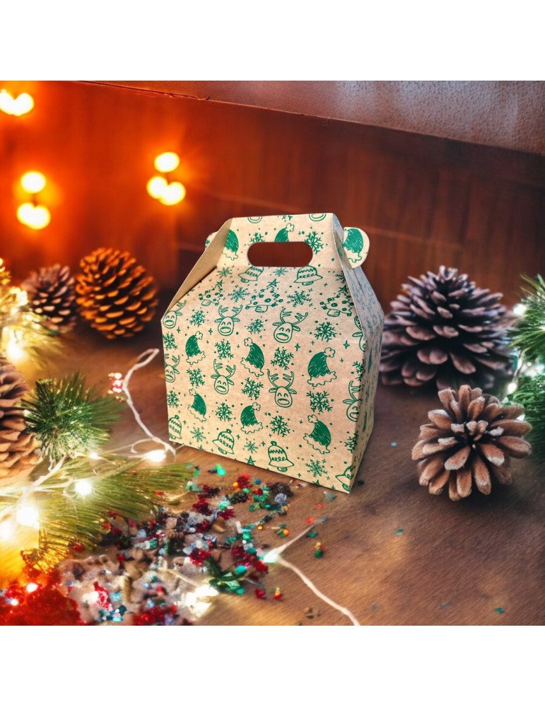 Caja Tipo Box Lunch Kraft Navideña