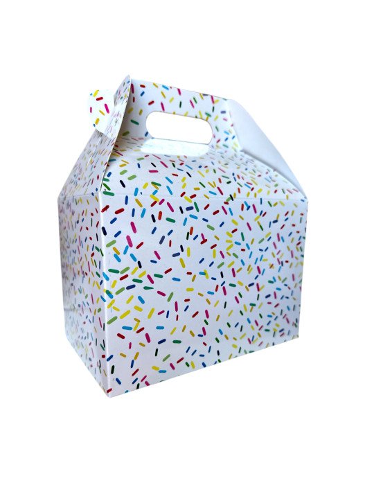 Caja Tipo Box Lunch Mediana Diseño Chispas de Colores