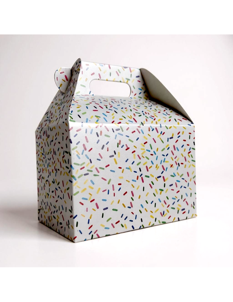 Caja Tipo Box Lunch Mediana Diseño Chispas de Colores