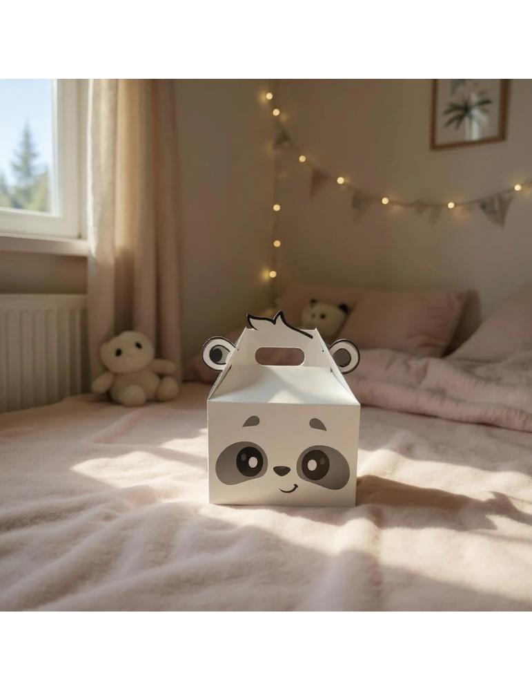 Caja Cartón Tipo Box Lunch Diseño Oso Panda