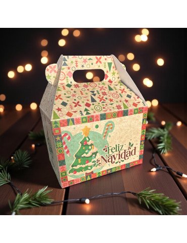 Caja Tipo Box Lunch Kraft Diseño Navidad