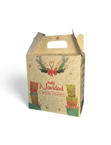 Caja Grande Tipo Box Lunch Kraft Diseño Navidad