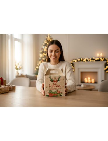 Caja Grande Tipo Box Lunch Kraft Diseño Navidad 2