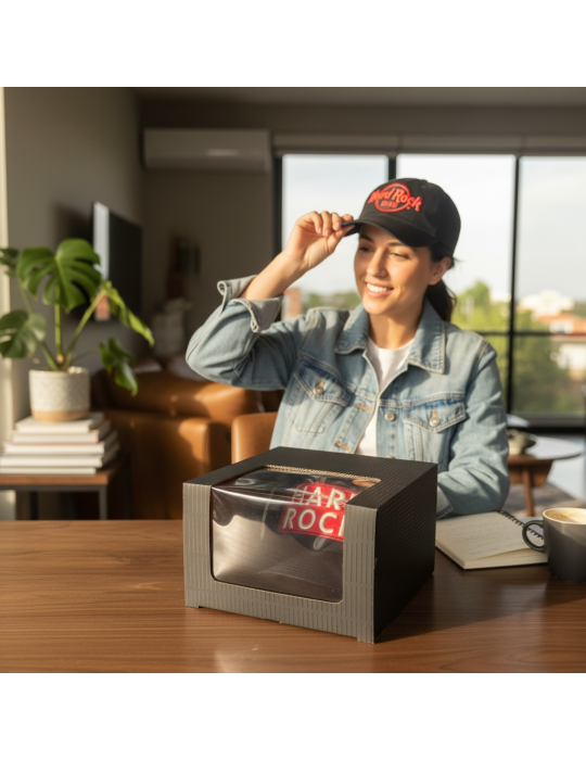 Caja de Cartón Microcorrugado Con Ventana Para Gorra