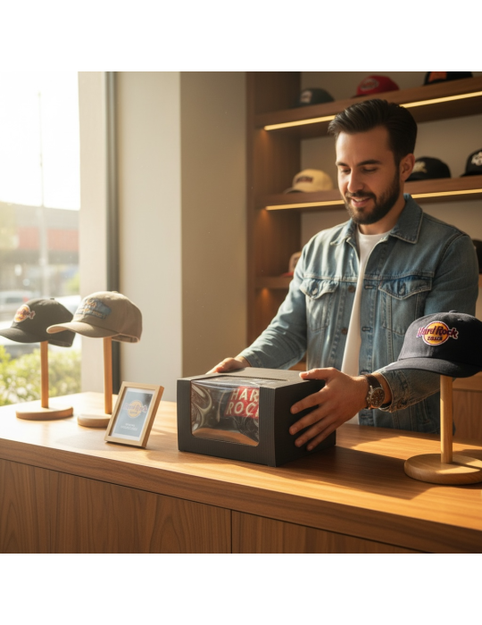 Caja de Cartón Microcorrugado Con Ventana Para Gorra