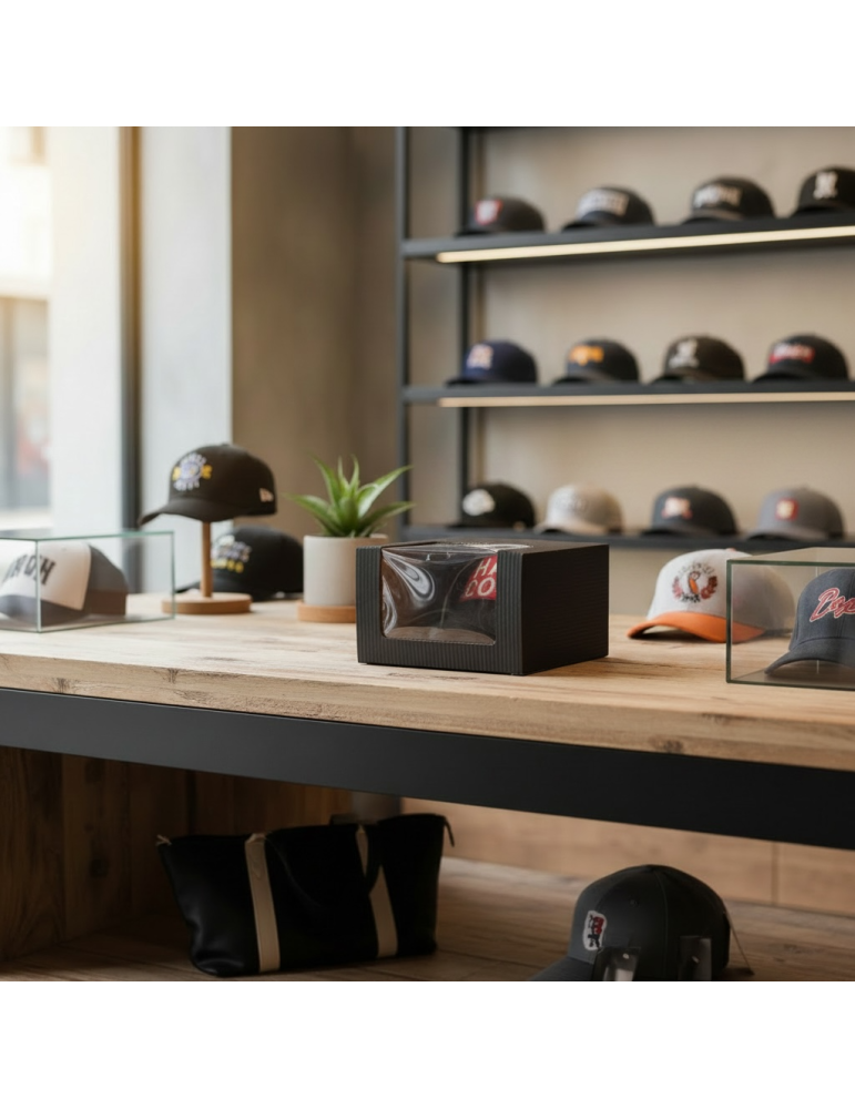 Caja de Cartón Microcorrugado Con Ventana Para Gorra