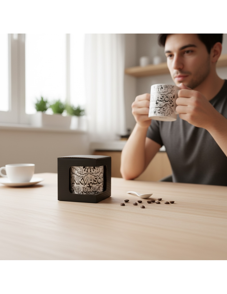 Caja de Cartón Negro para Taza con Ventana
