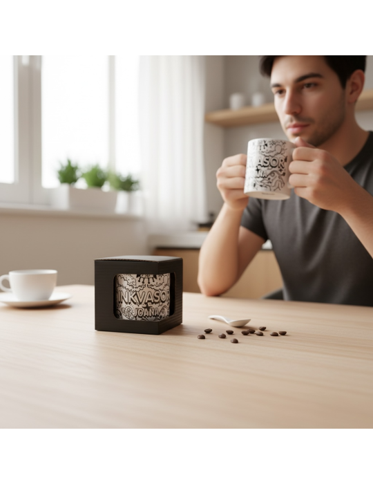 Caja de Cartón Negro para Taza con Ventana