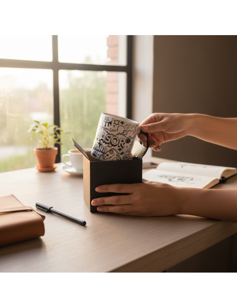 Caja de Cartón Negro para Taza con Ventana