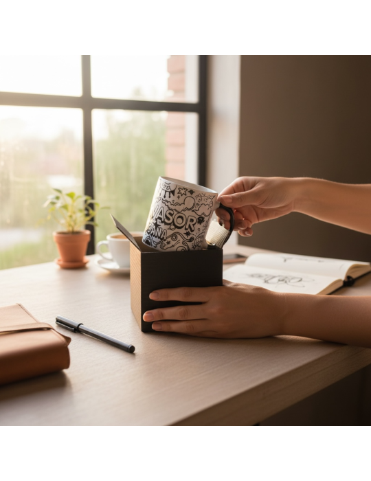 Caja de Cartón Negro para Taza con Ventana