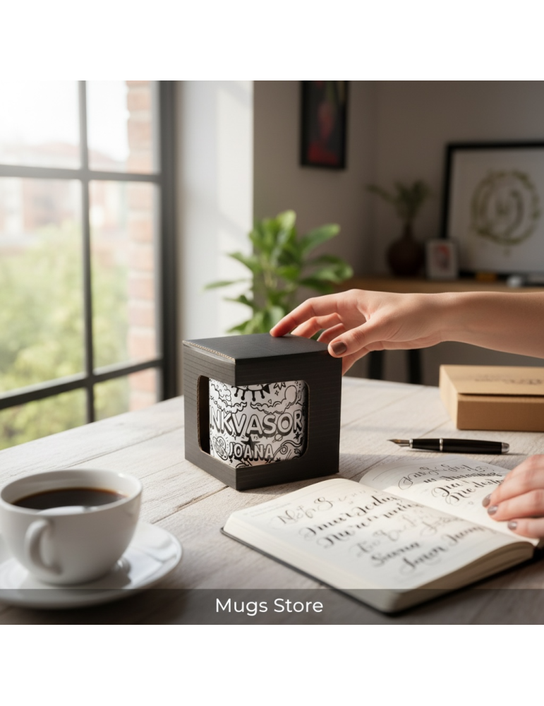 Caja de Cartón Negro para Taza con Ventana