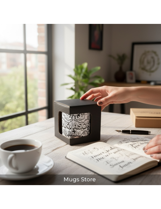 Caja de Cartón Negro para Taza con Ventana