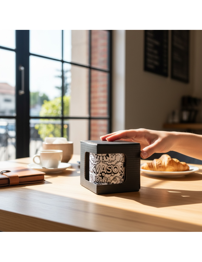 Caja de Cartón Negro para Taza con Ventana