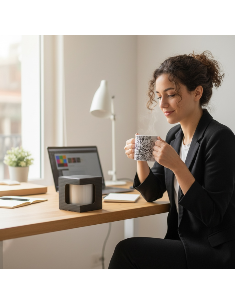Caja de Cartón Negro para Taza con Ventana