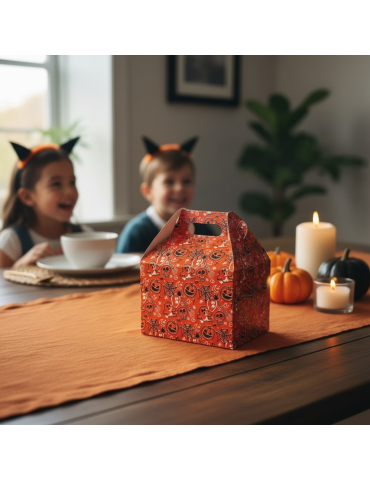 Caja Chica Tipo Box Lunch Diseño Halloween Naranja
