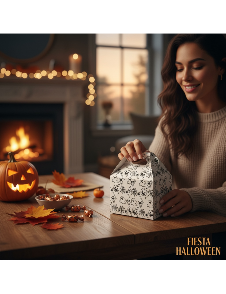Caja Chica Tipo Box Lunch Diseño Halloween Blanca