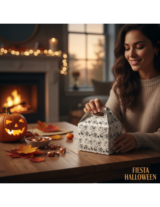Caja Chica Tipo Box Lunch Diseño Halloween Blanca