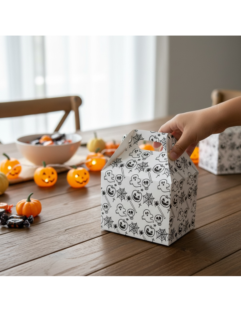 Caja Chica Tipo Box Lunch Diseño Halloween Blanca