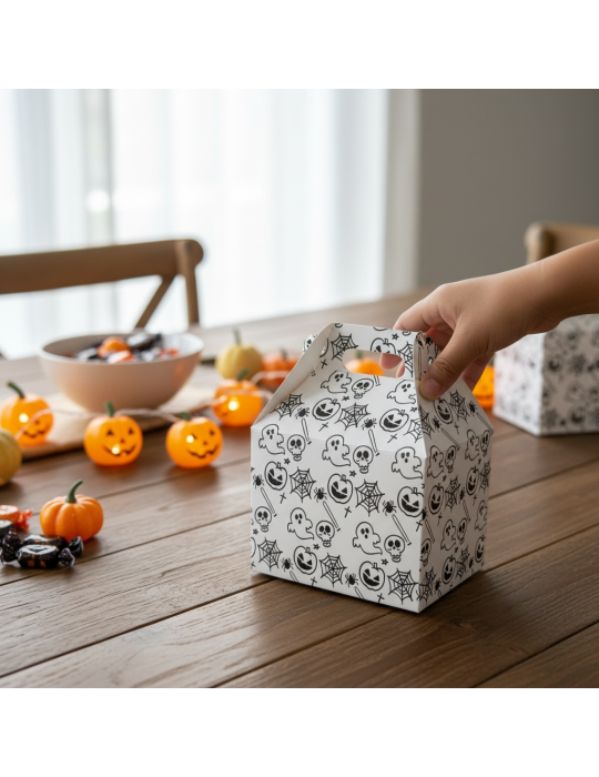 Caja Chica Tipo Box Lunch Diseño Halloween Blanca