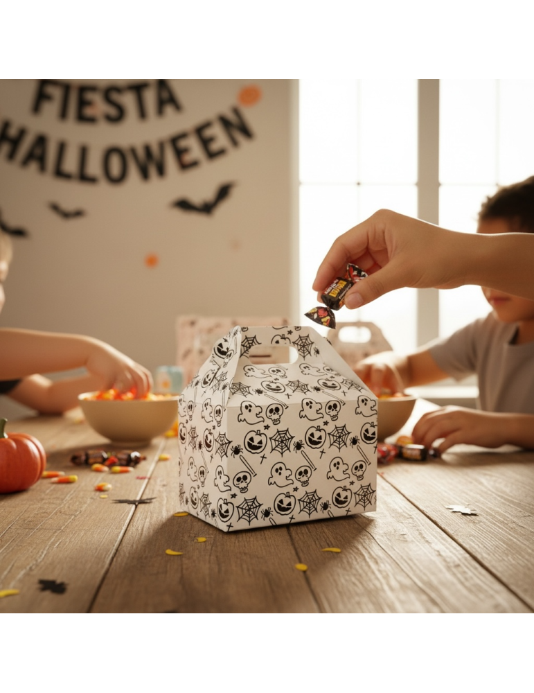 Caja Chica Tipo Box Lunch Diseño Halloween Blanca