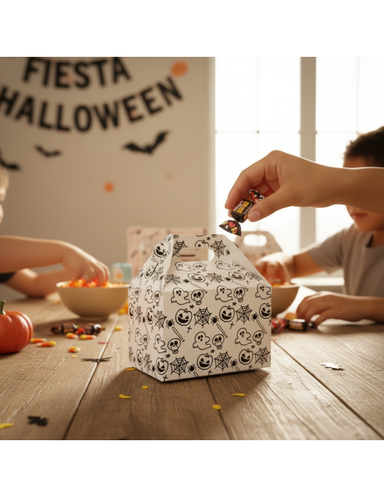 Caja Chica Tipo Box Lunch Diseño Halloween Blanca