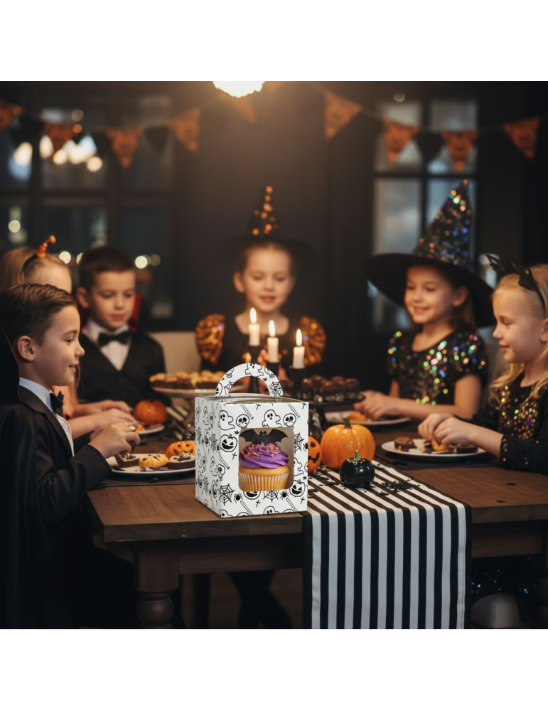 Caja Para Cupcakes Individuales Halloween Blanca