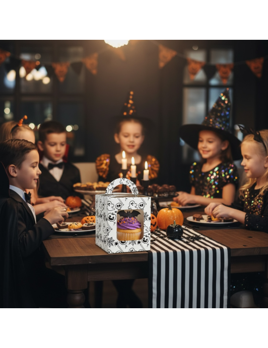Caja Para Cupcakes Individuales Halloween Blanca