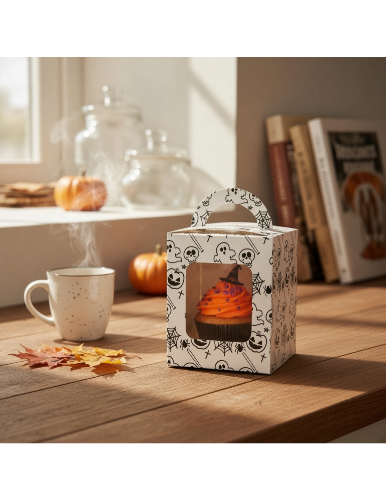 Caja Para Cupcakes Individuales Halloween Blanca