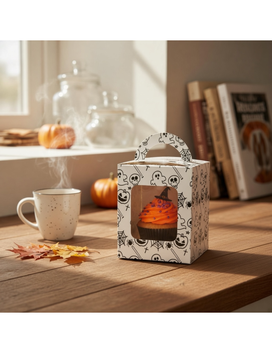 Caja Para Cupcakes Individuales Halloween Blanca