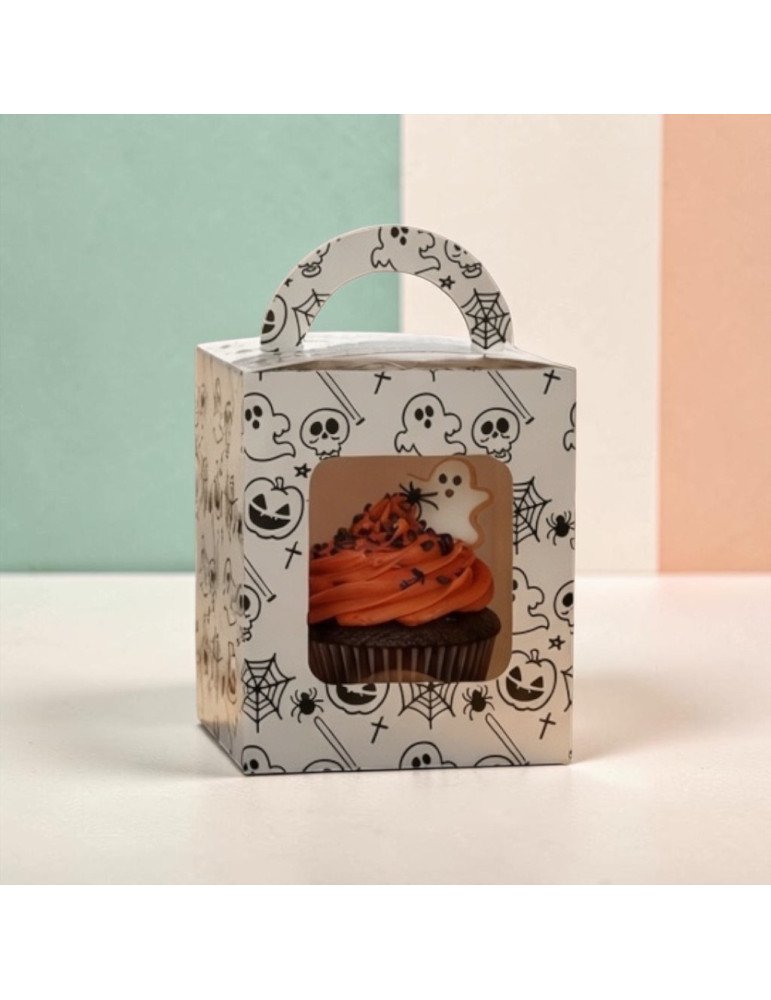 Caja Para Cupcakes Individuales Halloween Blanca