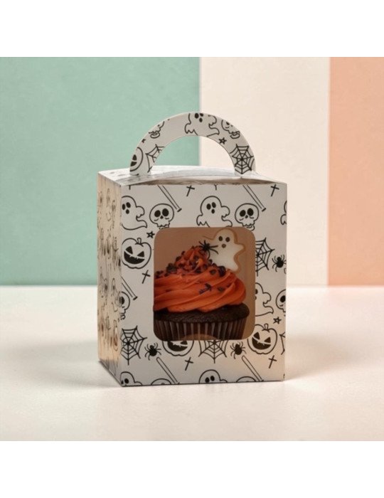 Caja Para Cupcakes Individuales Halloween Blanca