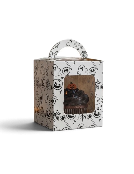 Caja Para Cupcakes Individuales Halloween Blanca