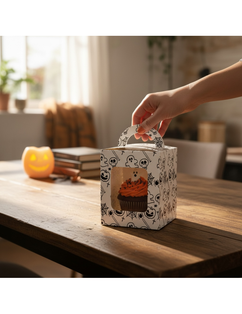 Caja Para Cupcakes Individuales Halloween Blanca