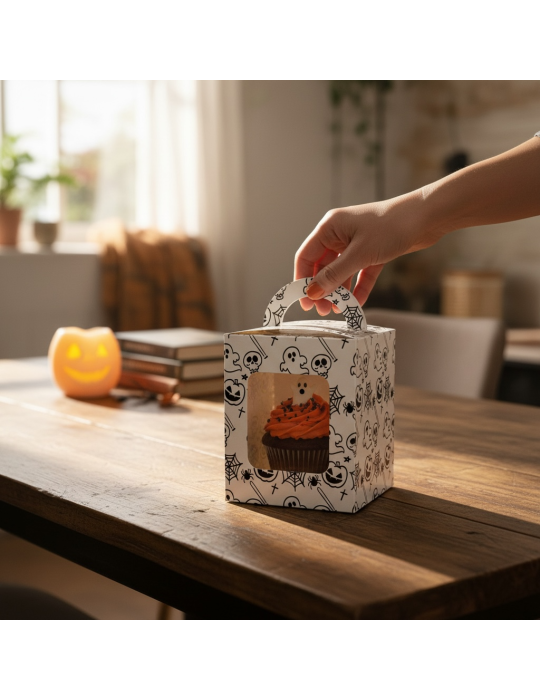 Caja Para Cupcakes Individuales Halloween Blanca