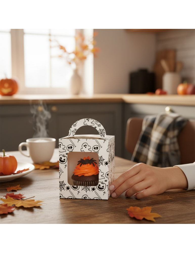 Caja Para Cupcakes Individuales Halloween Blanca