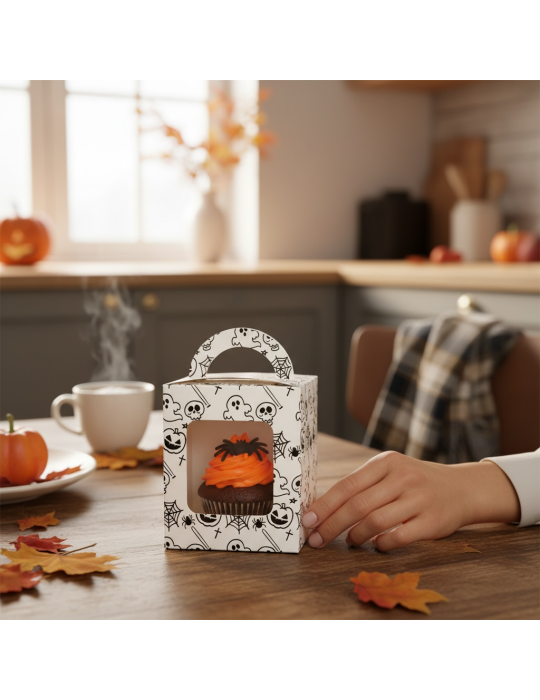 Caja Para Cupcakes Individuales Halloween Blanca