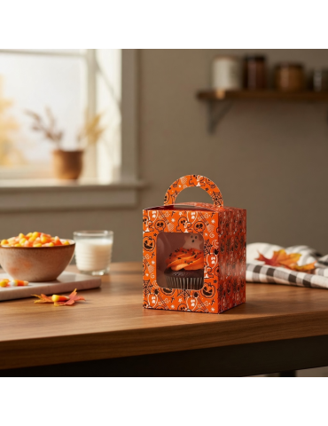 Caja Para Cupcakes Individuales Halloween Naranja 2