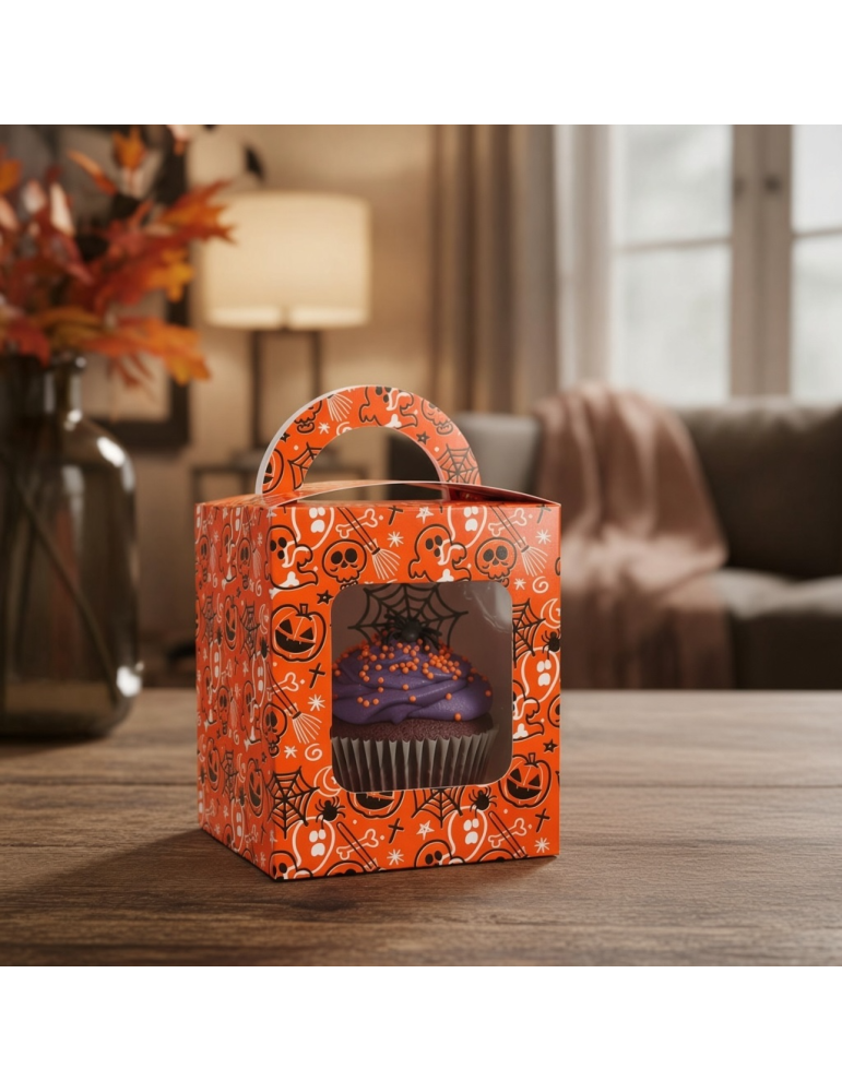 Caja Para Cupcakes Individuales Halloween Naranja