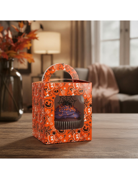 Caja Para Cupcakes Individuales Halloween Naranja