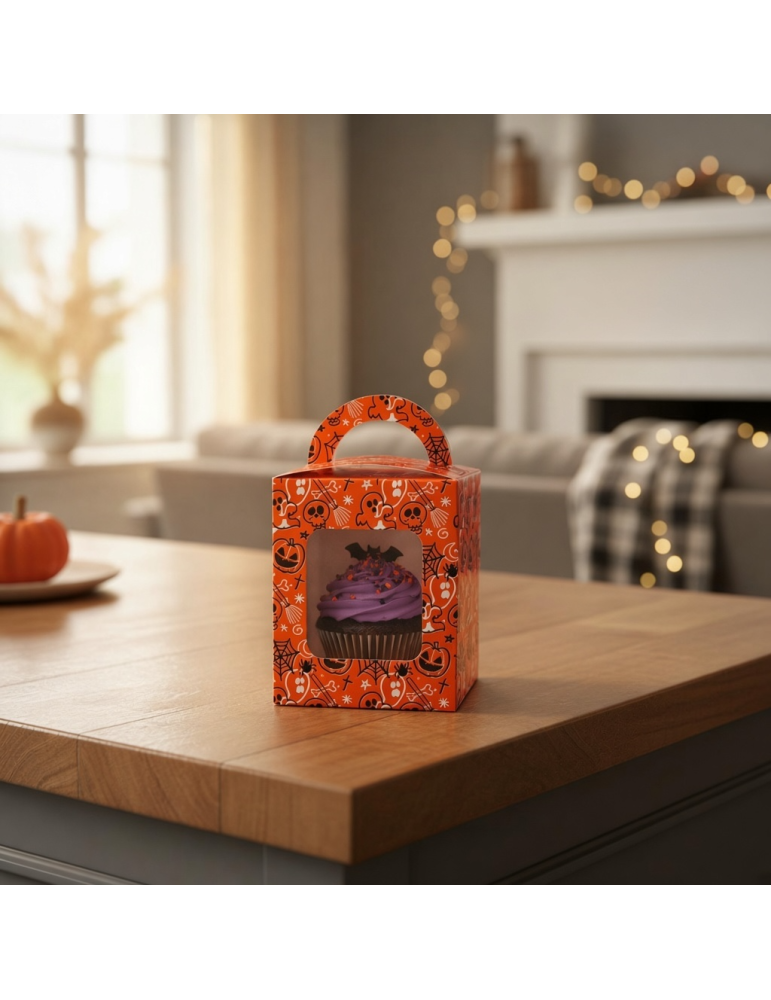 Caja Para Cupcakes Individuales Halloween Naranja