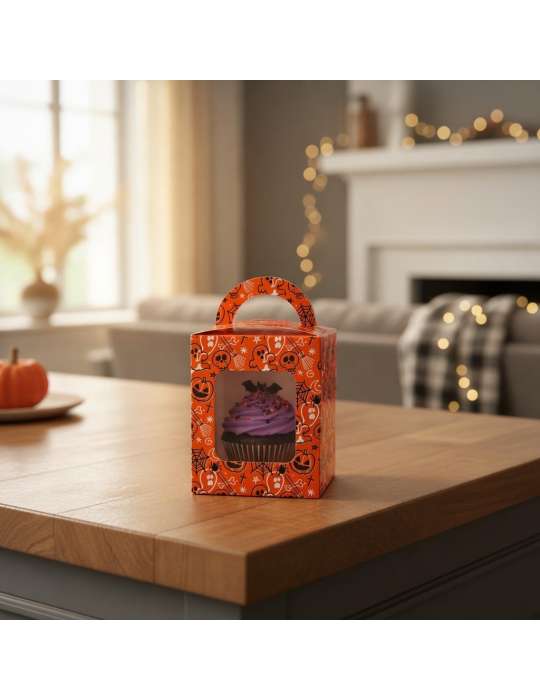 Caja Para Cupcakes Individuales Halloween Naranja