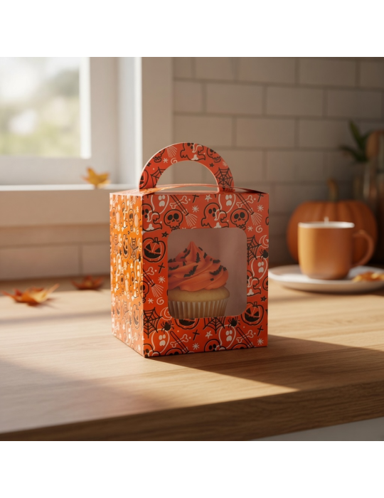 Caja Para Cupcakes Individuales Halloween Naranja
